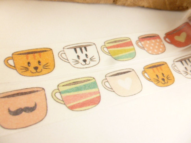 Washi Tape Coffee or Tea Cup Cat Lover Washi Tape, Full Roll MM2040 image 3