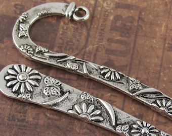 81mm Metal Flower Bookmark, Butterfly Bookmark Blank, Garden Bookmark, Tibetan Silver Bookmark Base (2)