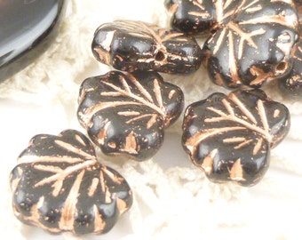 Black Czech Maple Leaves Beads (10 beads) - 0828/MAP