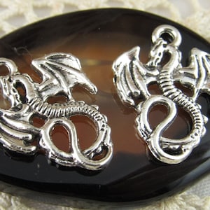 21mm Antiqued Silver Dragon Charm, Silver Tone Serpent Pendant (6) - S69