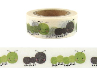 Washi Tape Baby Shower, Green Caterpillar Washi Tape, Full Roll - PP1658