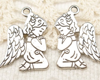 Silver Tone Praying Angel Charm, Cherub (6) - CH21