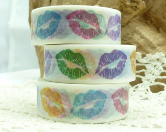 Washi Tape, Kiss Washi Tape, Lips Washi Tape, Rainbow Washi Tape,  Full Roll - JJ1680