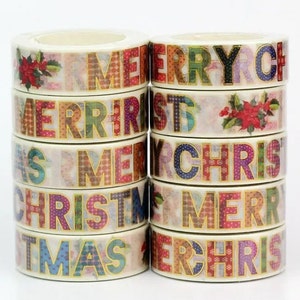 Gold Foil Washi Tape, Merry Christmas Washi Tape, Poinsettia Flower Washi Tape, CWWTS