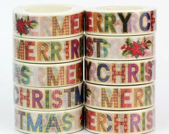 Gold Foil Washi Tape, Merry Christmas Washi Tape, Poinsettia Flower Washi Tape, CWWTS