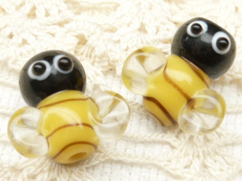 Adorable Honey Bee Lampwork Glass Beads Black Yellow 2 image 1