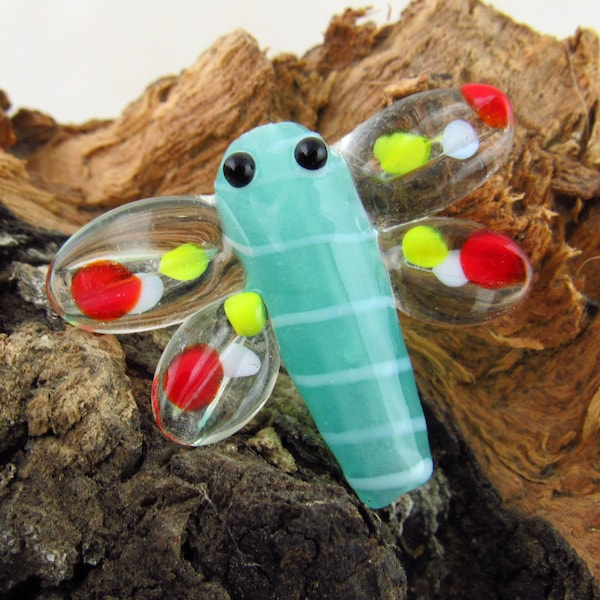 Aqua Blue Dragonfly Glass Beads, Light Blue Dragonfly Lampwork Pendant (2)