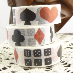 Washi Tape dados, corazones, tréboles, diamantes, picas, palos de cartas Washi Tape, rollo completo - L1510