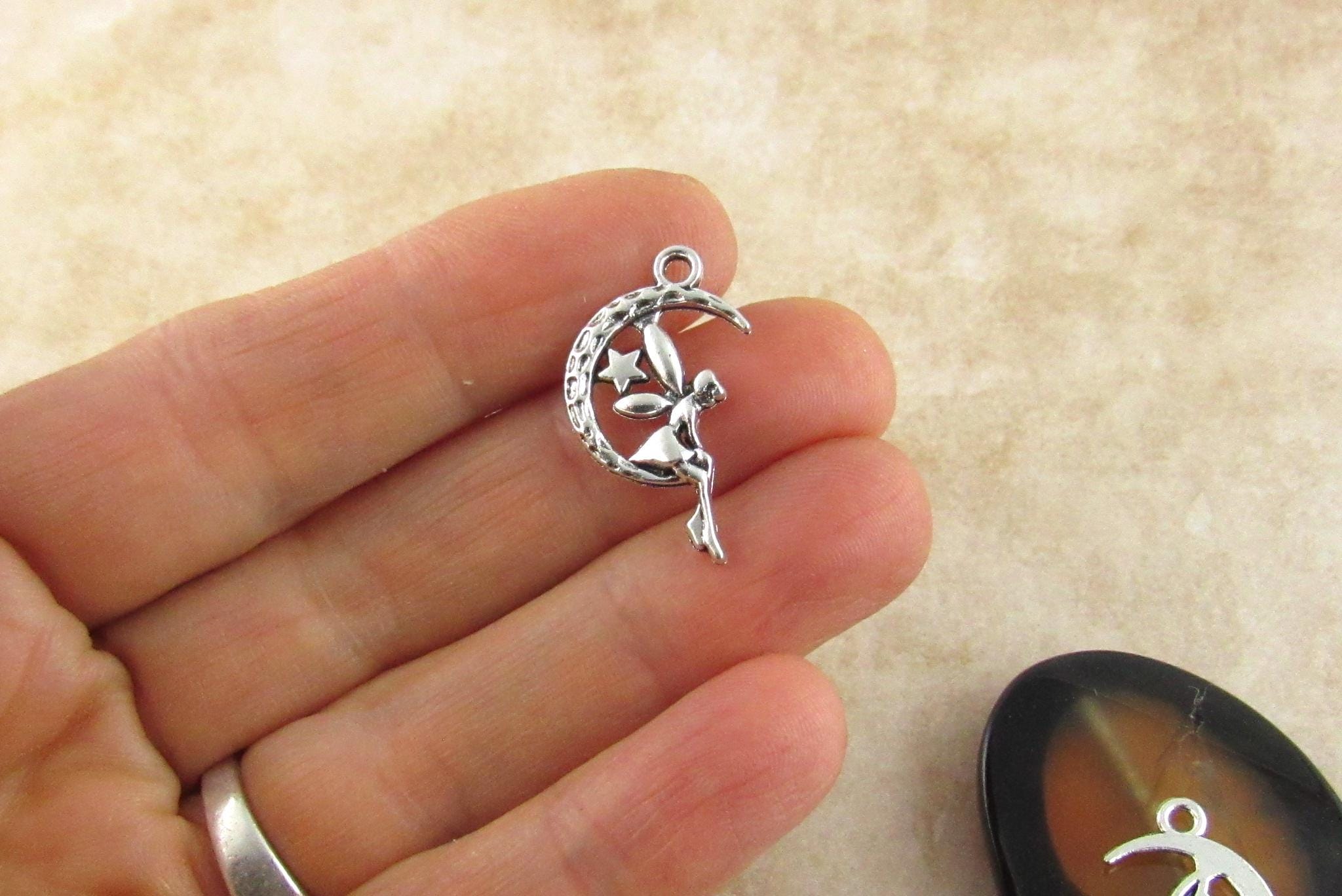 Buy Fairy on Moon Charm, Moon and Star Charm, Fairy Charm