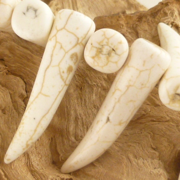 Large, Aged White Saber Canine Tooth Beads Pendants (4)