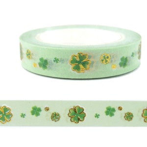 Cinta washi con forma de trébol, cinta washi con forma de trébol de cuatro hojas, cinta washi verde, rollo completo - SSS-4
