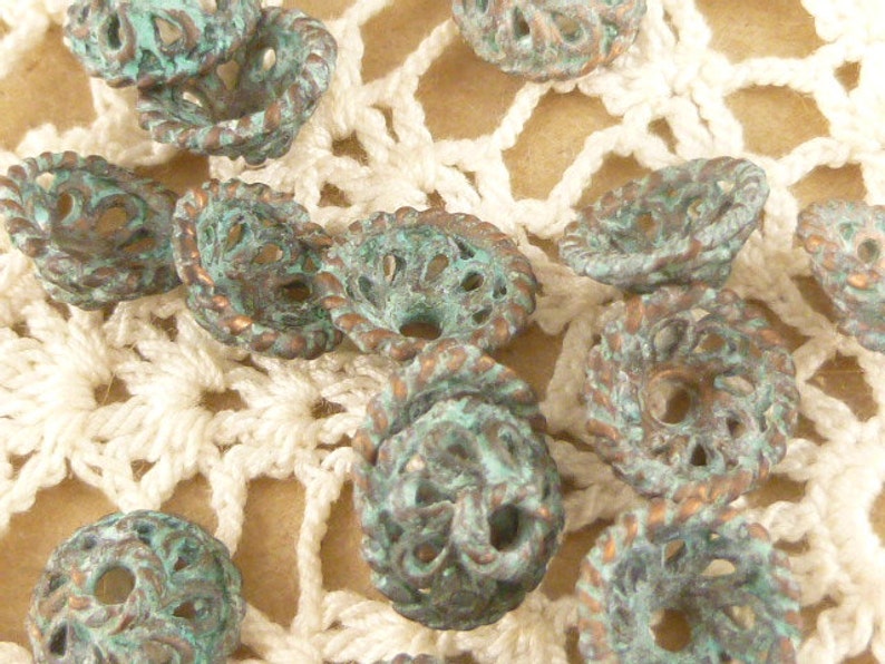 Small Patina Swirl Filigree Bead Cap, Rustic, Mykonos Casting Beads 6 M18 X4075 image 4
