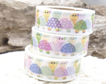 Turtle Washi Tape, Colorful Tortoise Washi Tape, Full Roll - F657