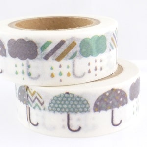 Washi Tape Washi Tape Umbrella Rain Autumn Washi Tape, Blue,  Full Roll - Z618