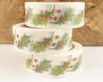 Washi Tape Christmas Holly Berry Washi Tape, Full Roll - 2245