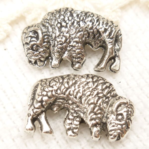 3D Two Sided Buffalo Beads - Antique Silver (6) - S136