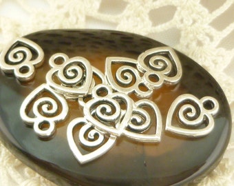 Tiny Spiral Swirl Drop Heart Charms (20) - S3