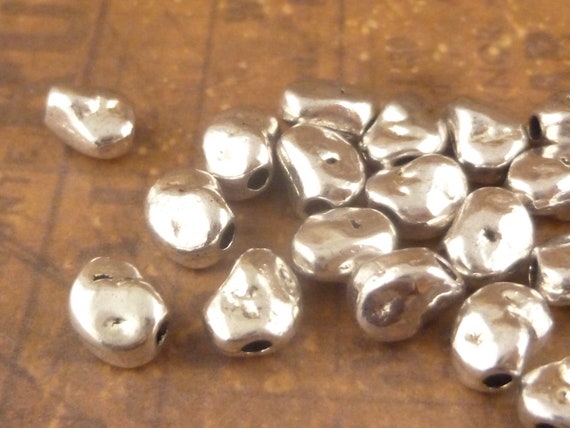 Nugget Stone Pebble Shaped Tibetan Silver Style Metal Spacer Bead, Antique Silver Beads (10 or 20) - SF111