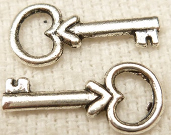 Antique Silver Simple Skeleton Key Charms (6) - S35