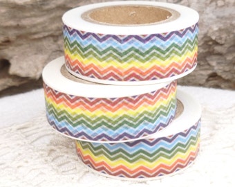 Washi Tape, Striped Washi Tape, Zig Zig Washi, Hippie Washi Tape, Chevron Washi Tape, Full Roll - P687