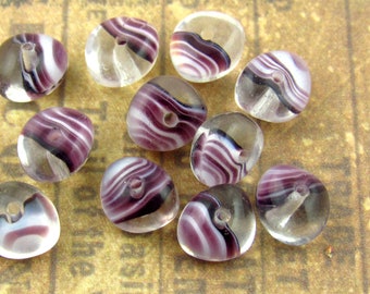 8x6mm Crystal and Striped Purple Spacer Bead, Striped Potato Czech Glass Bead, Rounded Triangle Bead (33) - BM1