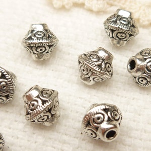 6mm Bicone Tribal Spacer Beads, Antique Silver (10) - SF52