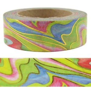 Metallic Washi Tape, Abstract Print Foil Washi Tape, Hippie Tie Dye Washi Tape, Full Roll - CWWTS-10