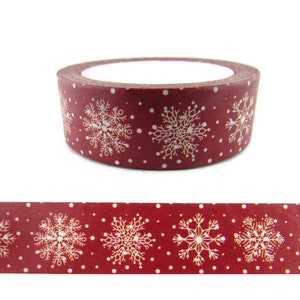 Washi Tape Snowflake, Red Holiday Washi Tape,  Full Roll - CWWTS
