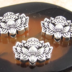 Lotus Flower Metal Beads, Ornate  Silver Tone Flower Spacer Beads (8) - SF92