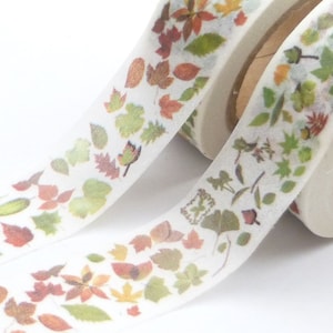 Green Leaves Washi Tape, Small  Leaves Washi Tape, Autumn Washi Tape, Full Roll - Y1051