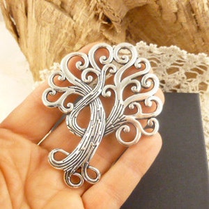 50mm  Tree Of Life Connector Pendant, Extra Large Ornate TreePendant, Antique Silver (1)