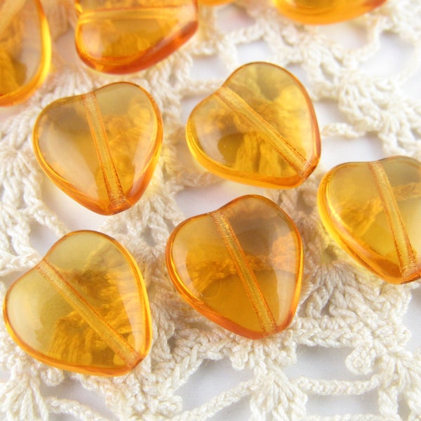 12x11mm Honey Amber Color Heart Czech Pressed Glass (10) - BM2
