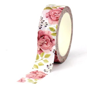 Washi Tape Pink Rose Flower, Romantic Floral Washi Tape, Plant Washi Tape - CWWTS-1