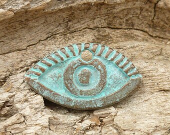 Patina Evil Eye Charm, Rustic Patina Eye Charm, Mykonos Casting Charm (2) - M41 - X0738