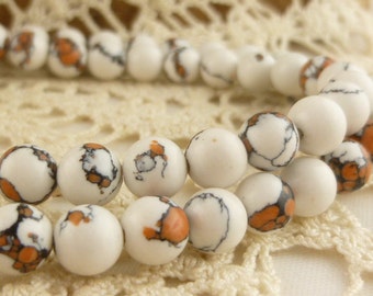 6mm Tan and White Marbled Mosaic Round Beads (20)