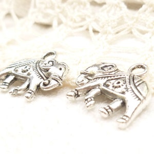 Silver Tone Elephant Charms, Indian Decorated Elephant Charms, 3D Elephant Charms, 4 S119 image 3