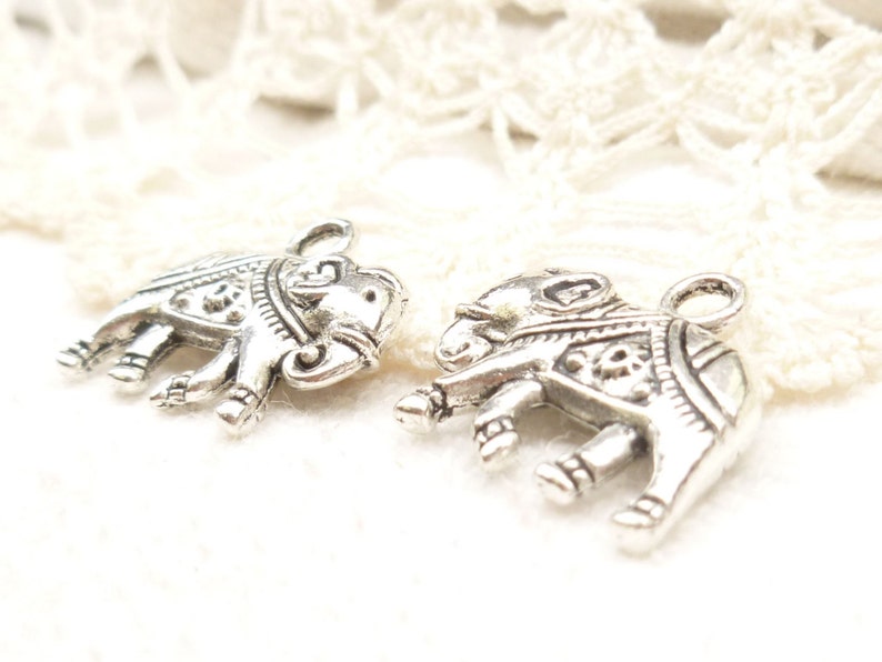 Silver Tone Elephant Charms, Indian Decorated Elephant Charms, 3D Elephant Charms, 4 S119 image 3