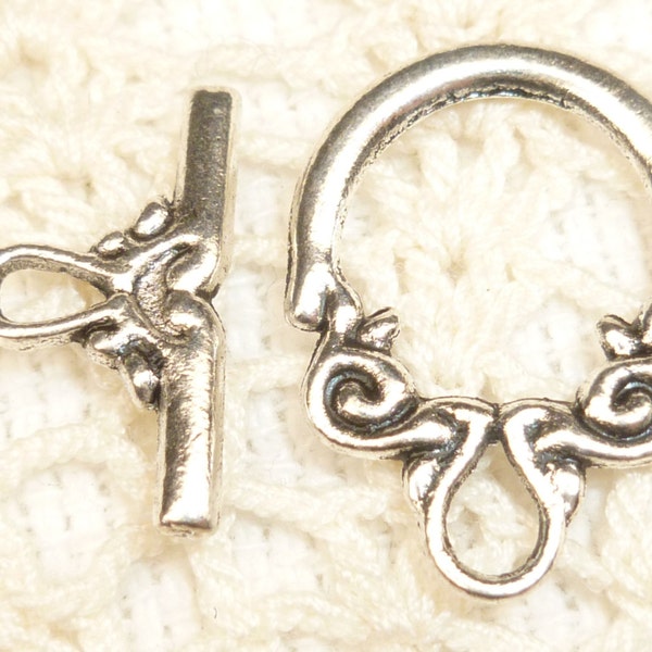 Flower Swirl Toggle Clasp Closure, Antique Silver (8 sets) - SF74