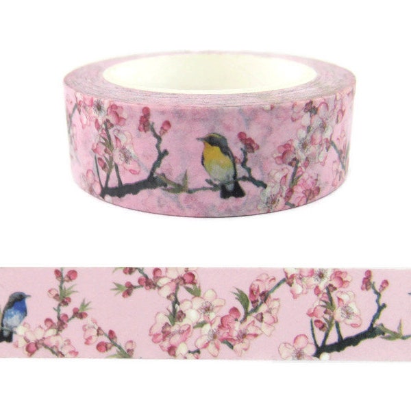 Washi Tape Pink Flowers, Cherry Blossoms Washi Tape, Full Roll - CWWTS-5