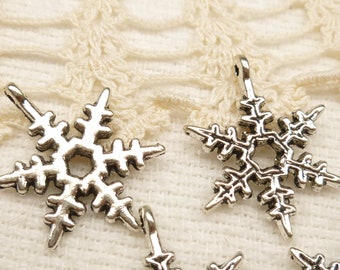 Detailed Snowflake Charms, Tibetan Silver Tone (6)