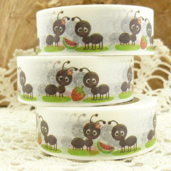 Washi Tape, Cutesy Ants Washi Tape, Watermelon Washi Tape, Strawberries Washi Tape,  Full Roll - EE1803