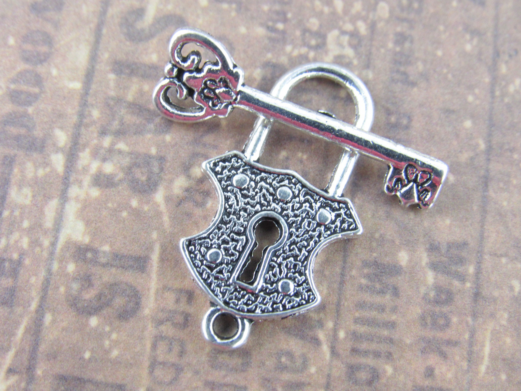 Key and Lock Toggle Clasp, Padlock Charm, Key Charm, Two Sided