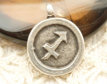 Pewter Sagittarius Zodiac Symbol Casting Pendant Charm, Silver Mykonos Casting Beads (2)