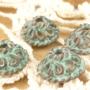 Small Patina Swirl Filigree Bead Cap, Rustic, Mykonos Casting Beads 6 M18 X4075 image 1