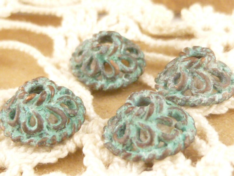 Small Patina Swirl Filigree Bead Cap, Rustic, Mykonos Casting Beads 6 M18 X4075 image 1