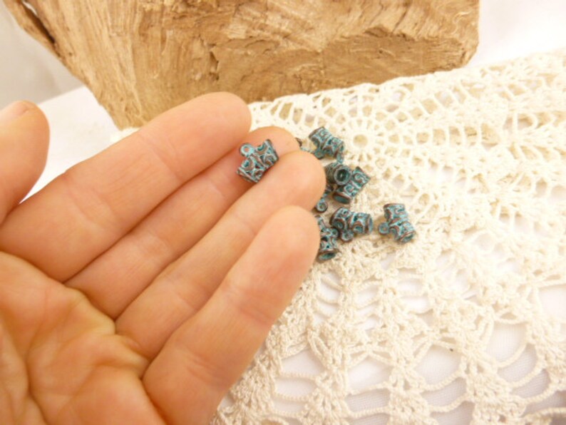 Interlocking Filigree Slider Filigree Patina Slider Bail, Blue Patina Bail, Mykonos Casting (6 ...