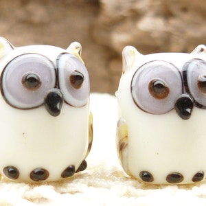 Opaque White Lampwork Glass Owl Beads (2)