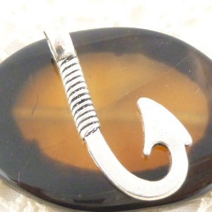 Large Fish Hook Charm Pendant, Antique Silver (6) - S84