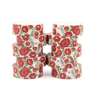 Washi Tape Red Flower, Red Floral Washi Tape, Full Roll  - CWWTS-7