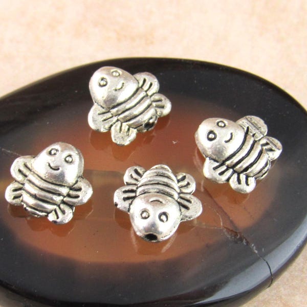 Cartoon Happy Face Bee Bug Charm Spacer Beads, Honey Bee Antique Silver (10) - S94